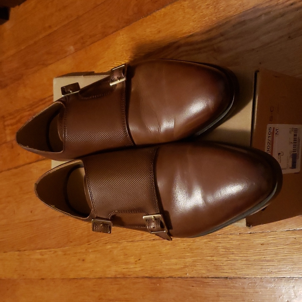 Mens Sz 8 Zara Cognac Monkstrap Leather Shoes